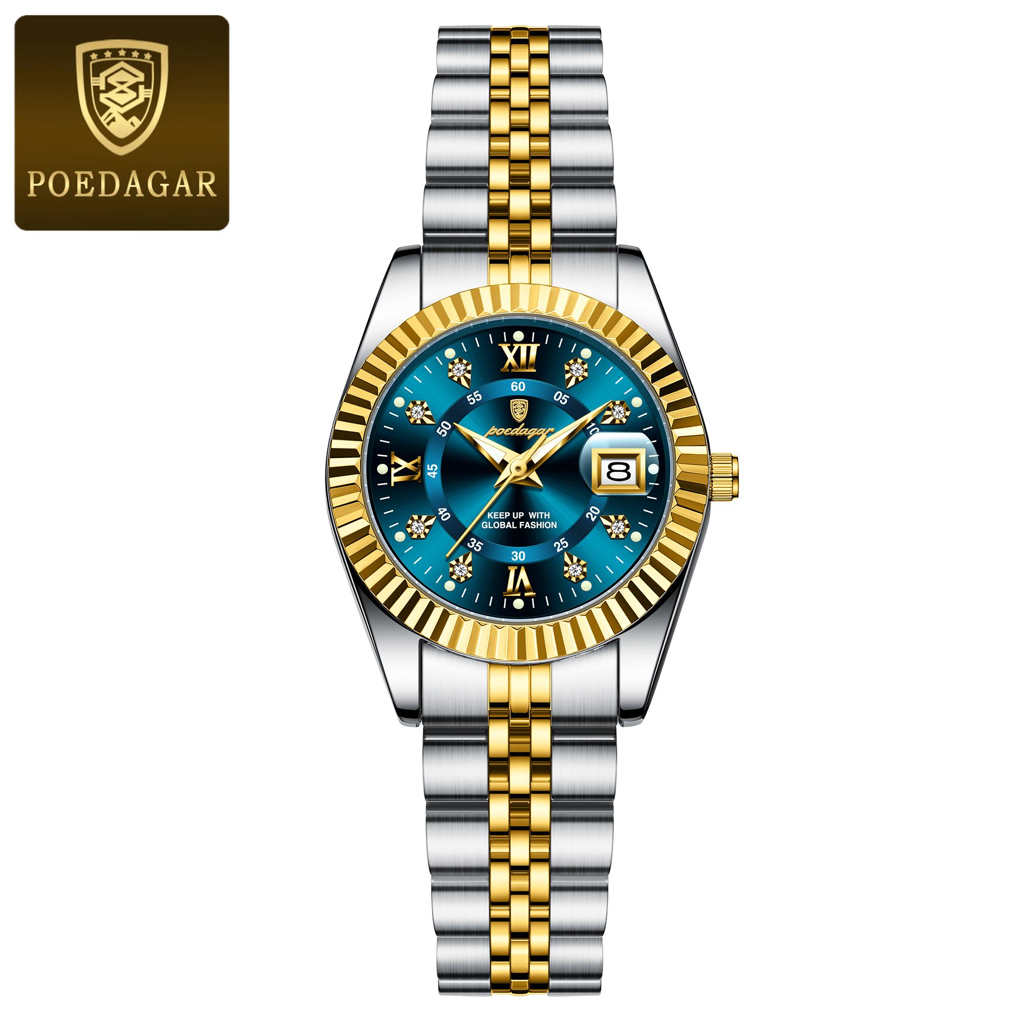 

POEDAGAR Luxury Quartz Ladies Wristwatch Waterproof Luminous Date Women Watch Stainless Steel Fashion Women s Watches Gifts золотий/синій