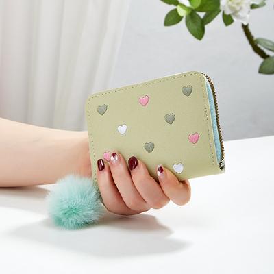 New Single Zipper Short Women's Wallet Fashionable and Simple Love Hairball Clutch Bag, One Piece