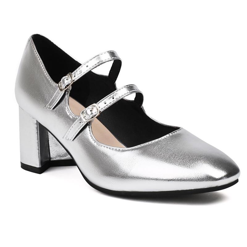 

Модные женские туфли Мэри Джейн на низком каблуке, элегантные туфли на ремешках, роскошные, золотистые, серебристые, красные, черные, офисные, свадебные туфли для девочек, большой размер 45 38 серебряный