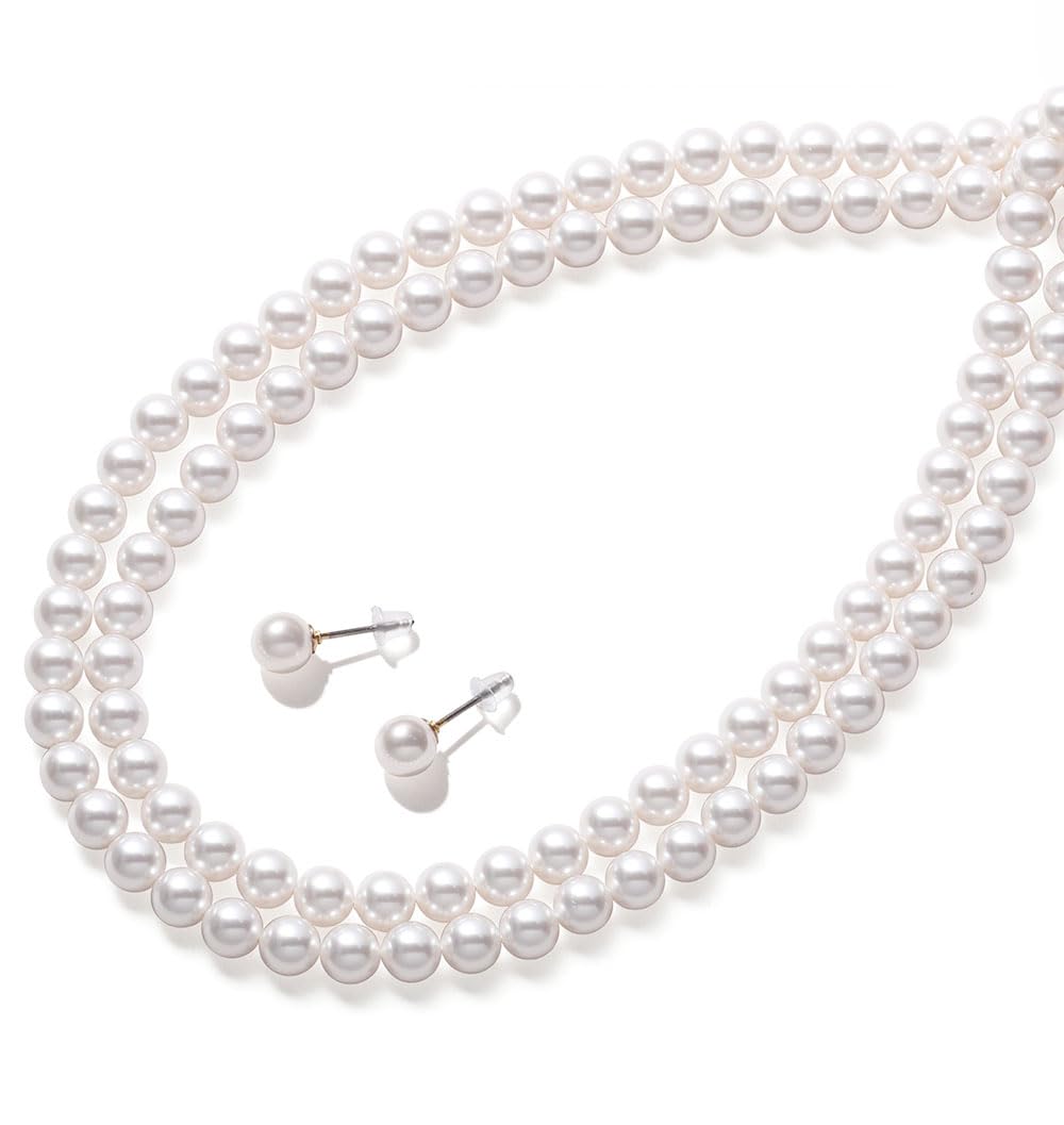 

Набір намиста Grand Premium Pearl Necklace 110cm 8mm White x Gold Earrings Set Brand 3 Year Warranty [VOTRE COUTURE]