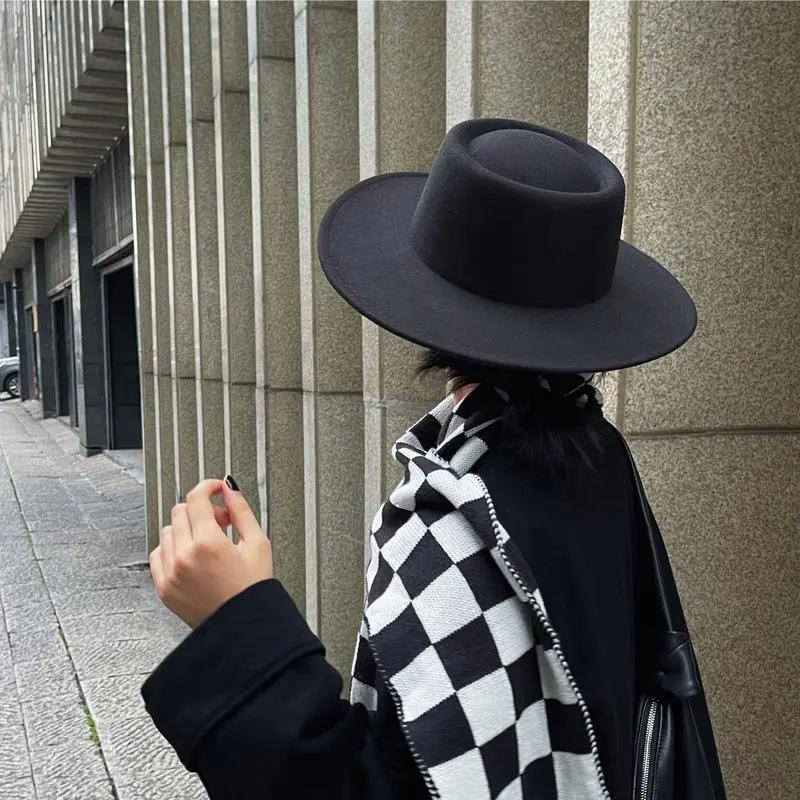 WTEMPO Retro Elegant Large Bucket Performance Hats Women Autumn Winter Stylish Versatile Warm Office Ladies Solid Color Commuting Fedoras