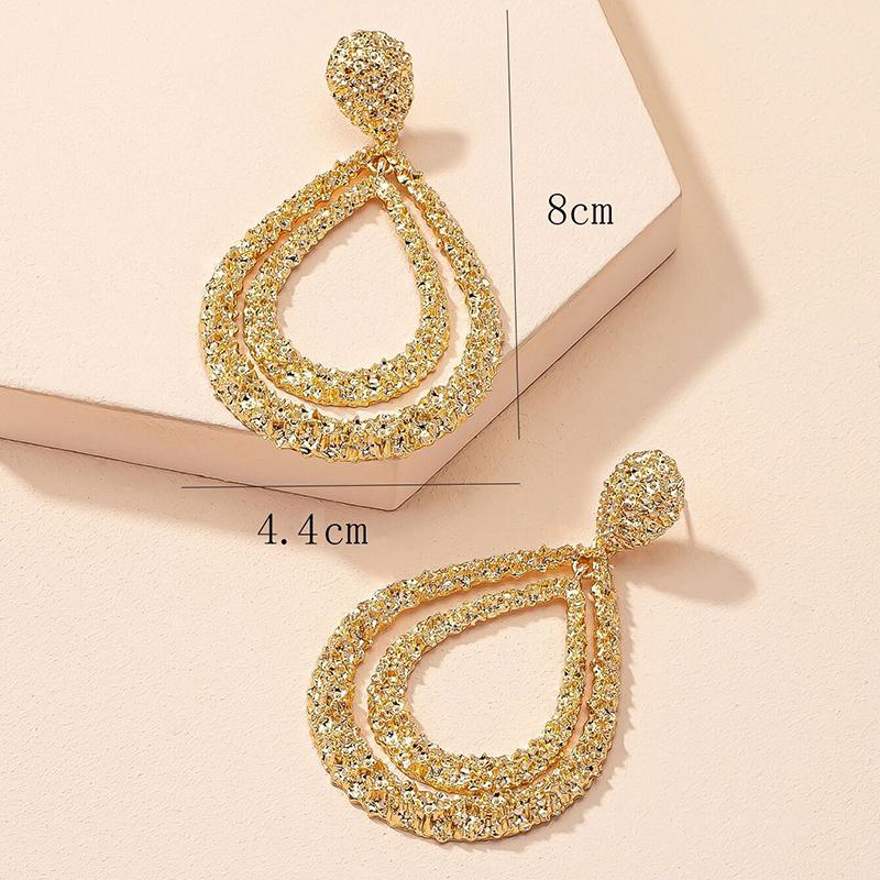 Europe and America Exaggerated Vintage Metal Waterdrop Earrings for Women Girls Double Layered Long Earrings Chunky Jewelry Gift