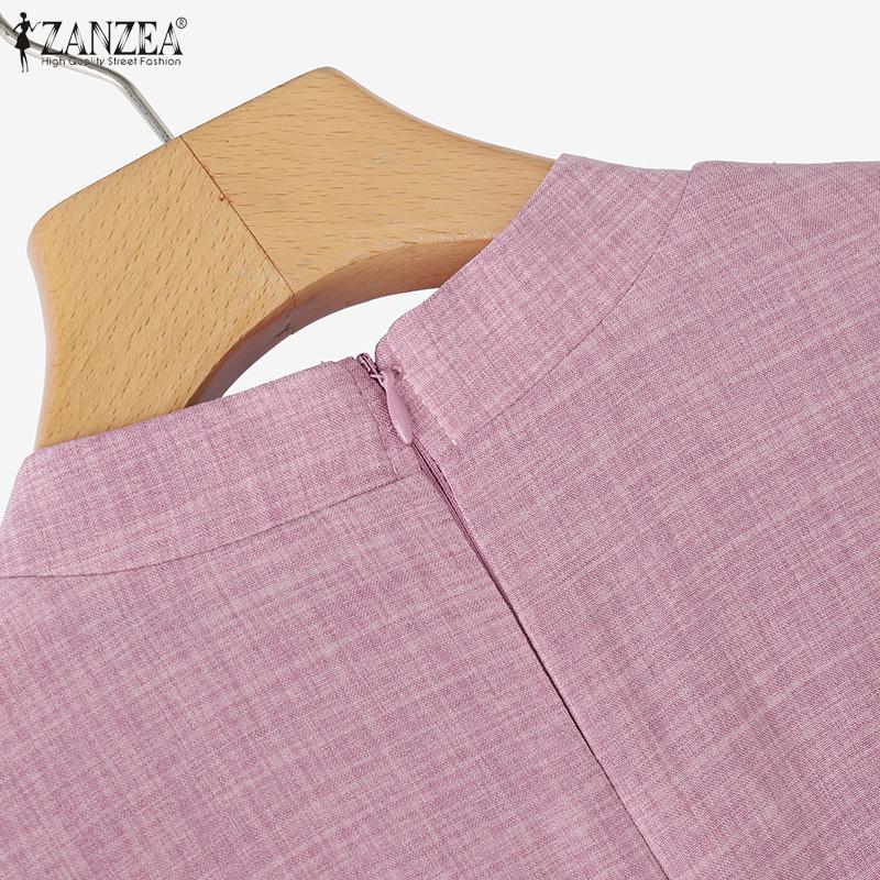 ZANZEA Women Casual Stand Collar 3/4 Sleeve Retro Blouse