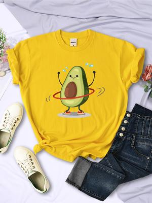 Owoce Awokado Uprawiający Sport Damskie Koszulki Hip Hop Harajuku Krótki Rękaw Miękkie Oddychające Koszulki Ubrania Letnie Codzienne Damskie Top