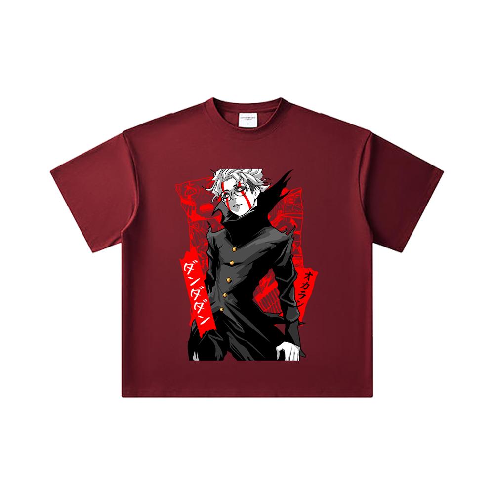 

260 GSM Double Yarn 32 Count 100% Cotton Dandadan V35 Okarun Print Unisex Heavy Cotton T Shirt 2XL вина червоного кольору