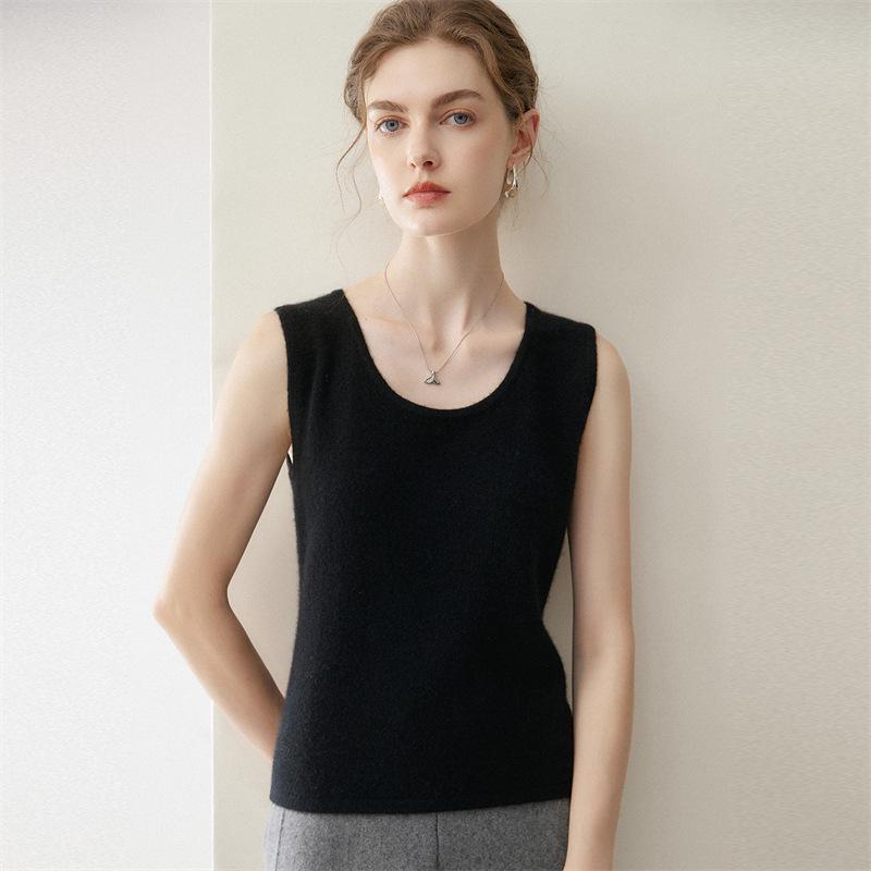 Pure Cashmere Women's U-Neck 12-Gauge Sleeveless Camisole Vest