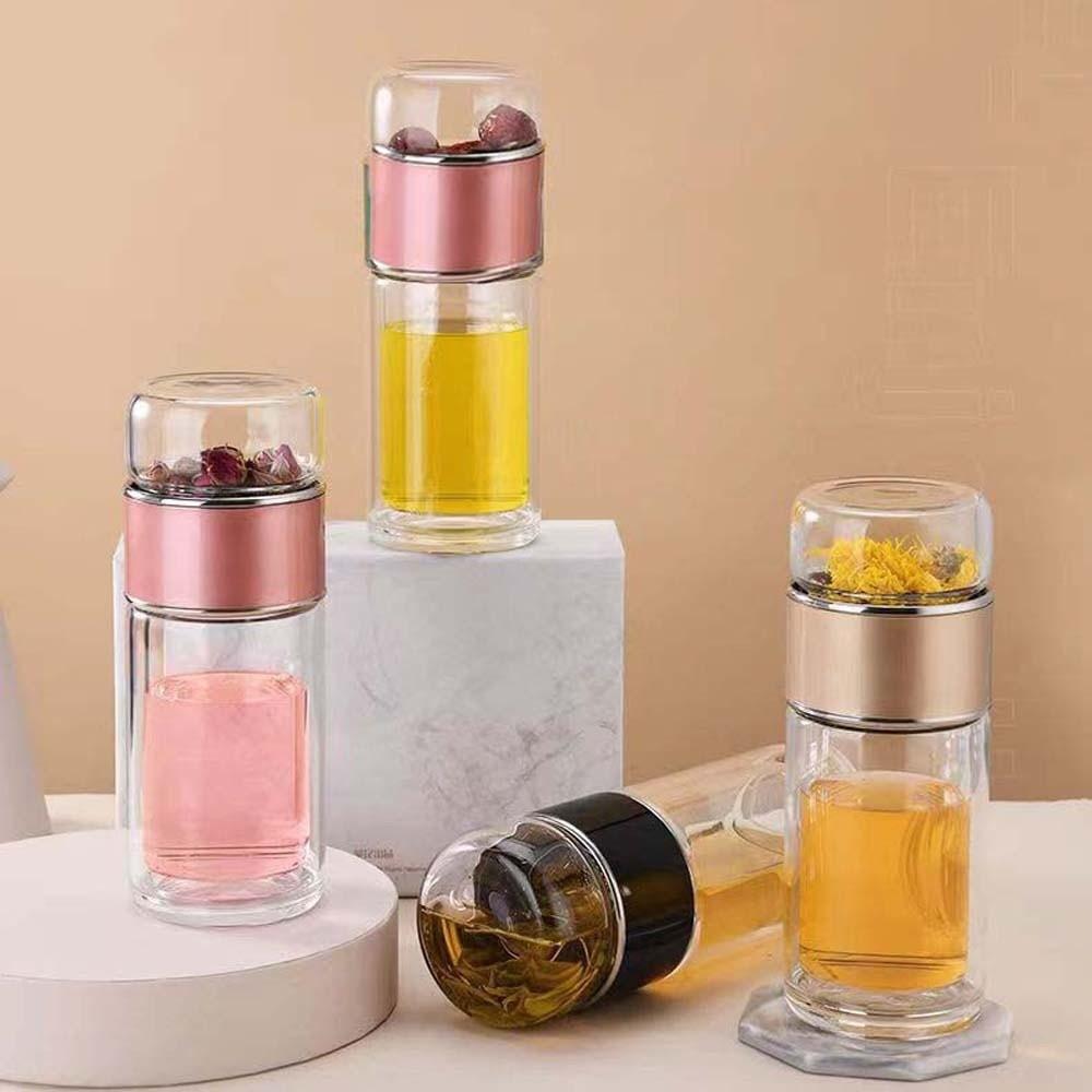 Borosilicate Glass Tea Water Separation Bottle Round Mouth Handhold Portable Bottle  Sports