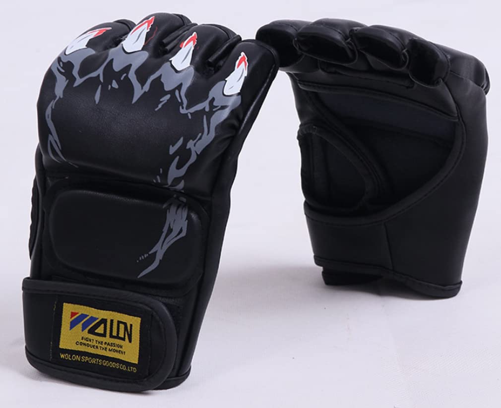 

Black Open-Finger Gloves for Mixed Martial Arts, Vale Tudo, MMA, UFC, RIZIN ONE, and Shooto. Half-Finger Gloves for Sparring. [Imported]