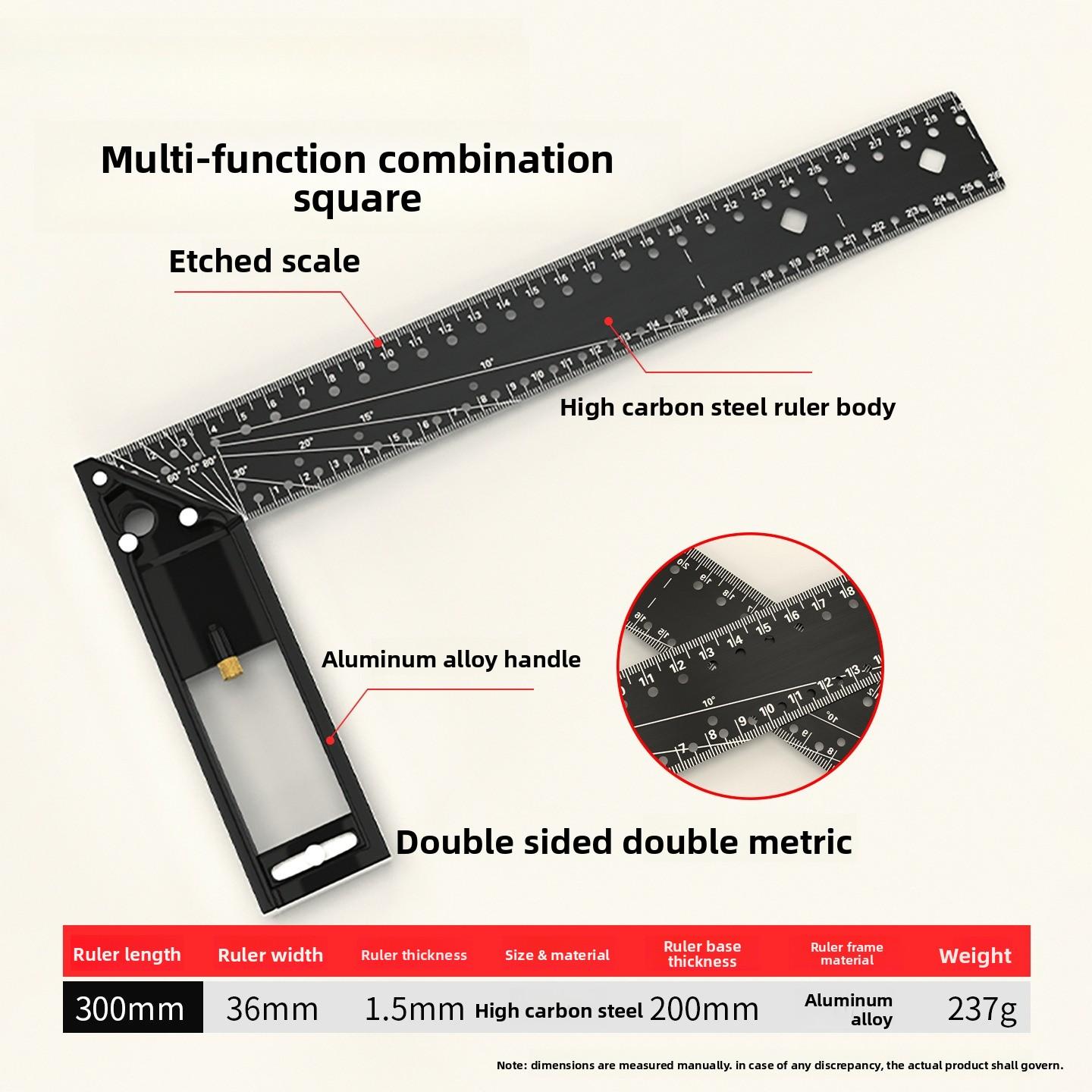 Industrial Grade Multi-Hole Right Angle Ruler 90° High Precision Woodworking Positioning Scribing Angle Square Multi-functional