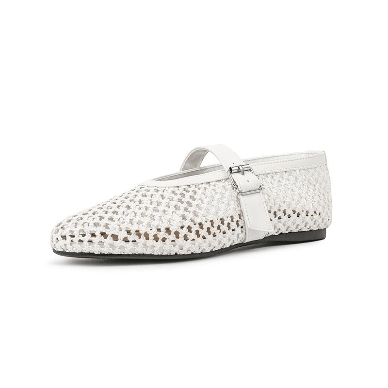 Fashion Summer Woven Hollow Out Flat Sole Single Shoes Comfortable Women Low Heel Commuting Studentsshoes Fashionable Handmade Sandal 45