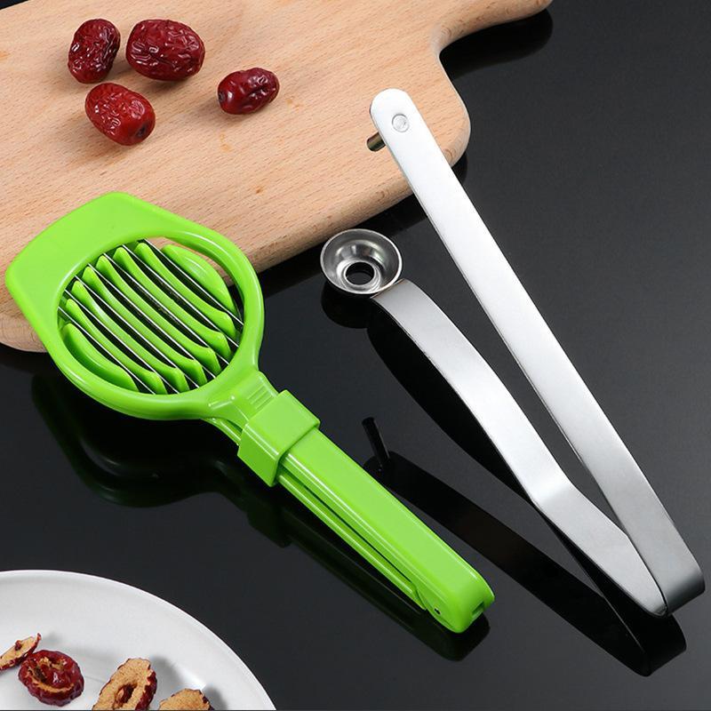 Stainless Steel Jujube Pitter And Slicer Set Cherry Pitter With Non Slip Handle Easy Use For Kitchen Baking And Snack Prep