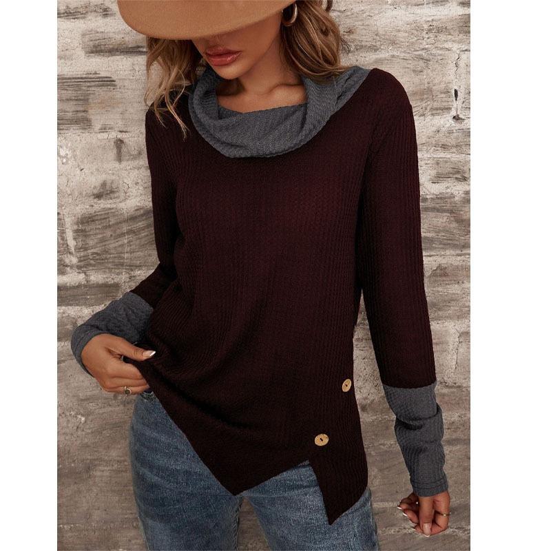Autumn Winter Waffle Half High Neck Long Sleeve T-shirt