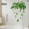 Easy Peel And Stick Home Decor Watercolor Potted Plant Wall Stickers, PVC Waterproof Hanging Pothos/Daisy Decals, Removable Green Leaf Stickers