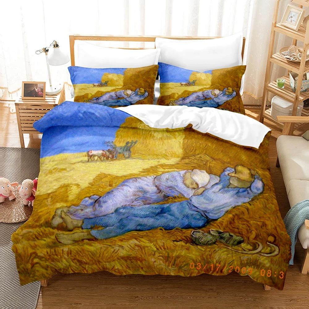 

Картина маслом Ван Гога, комплект постельного белья, размер Queen, King, декор спальни, пододеяльник и наволочка, домашний текстиль EU Single 135x200cm