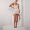 European & American Sexy Lace Irregular Bandeau Dress with Fishbone See-through Waist