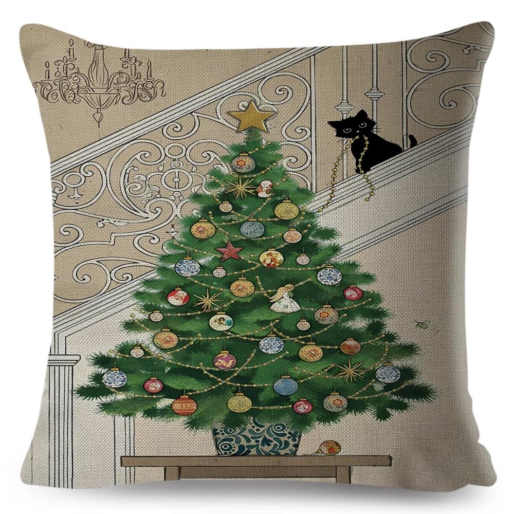 Cute Elegant Black Cat Cushion Cover Double Print Decor Cartoon Animal Pillow Case for Sofa Home Car Linen Throw Pillowcase
