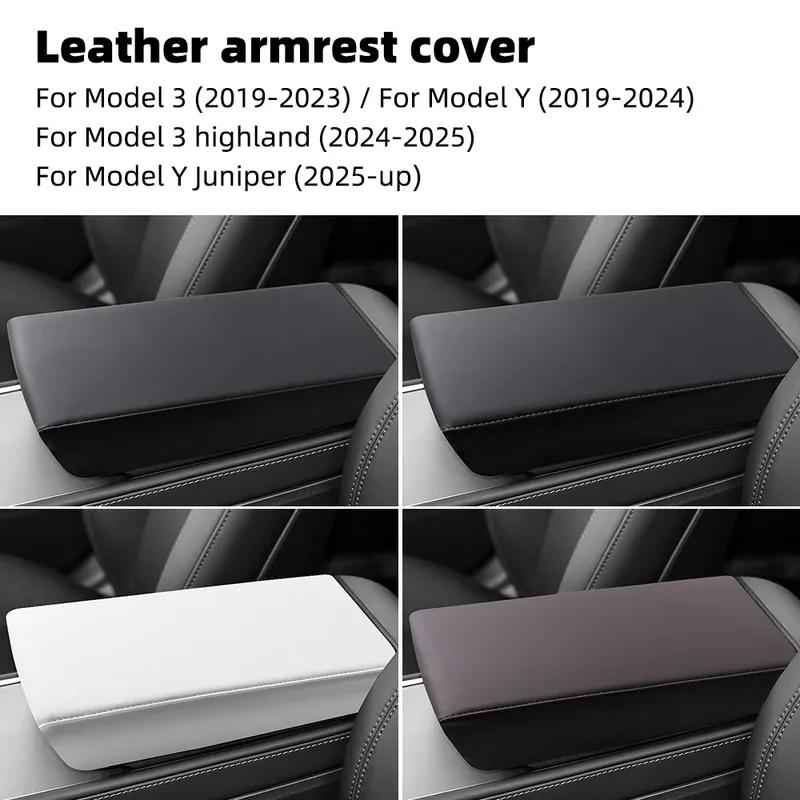 Leather Armrest Box Protective ABS Cover For Tesla Model 3 Model Y 2017- Highland 2024 Juniper 2025 Arm Rest Lid Accessories
