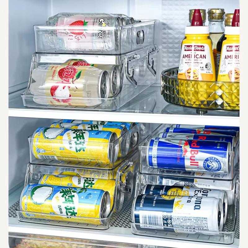 Stackable Clear Can Dispenser For Fridge 2 Tier Automatic Rolling Beverage Holder For Soda Beer And Canned Drinks