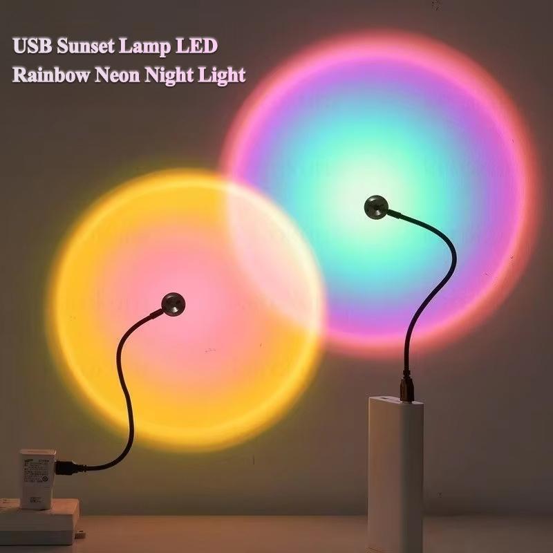 USB Sunset Lamp LED Rainbow Neon Projector Photography Ambient Light Aesthetic Wall Night Light for Bedroom Living Room Home Decoration Gift