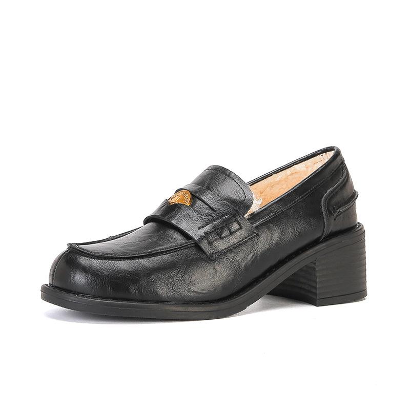 

Retro Ajin Coin Thick Heel Thick Velvet Lazy Loafu Single Shoes Women s Small Leather Shoes Women s 40
