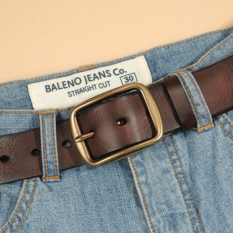 Men's Retro Vegetable Tanned Leather Belt with Copper Buckle
