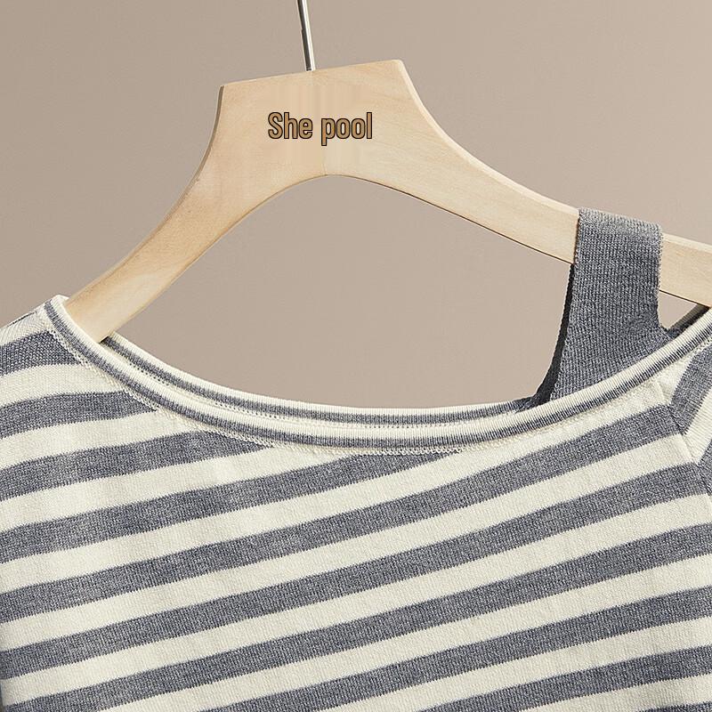 She Chi Women's Striped Wool Blend Off-Shoulder Knit Top