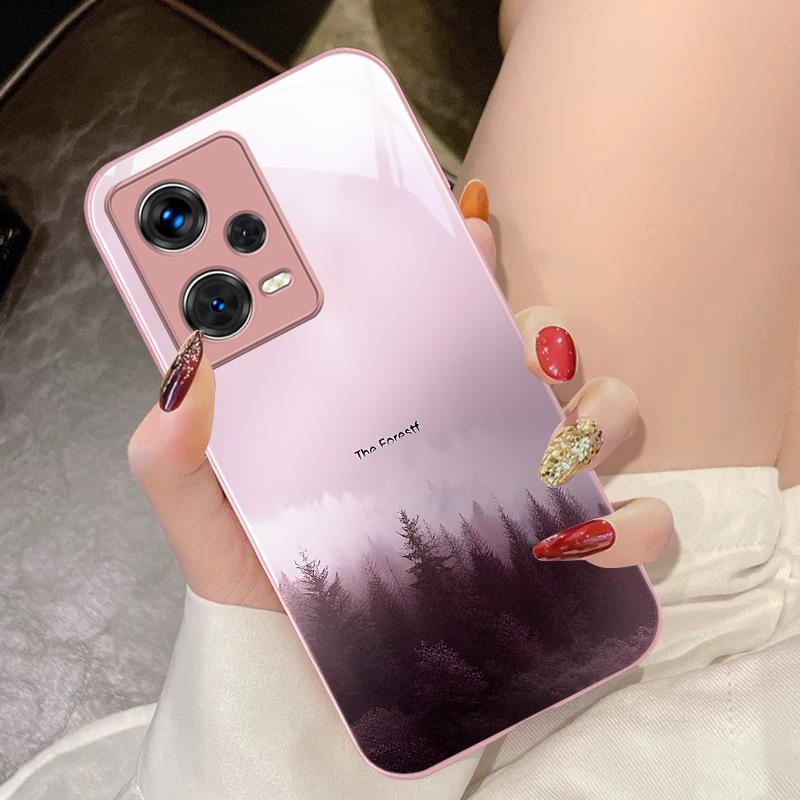 Misty Forest Black Für Xiaomi 14 Ultra 13 Lite Redmi Note 13 11 Pro 12 Plus Poco X6 3 Pro F4 6 GT Gehärtetes Glas Handyhülle