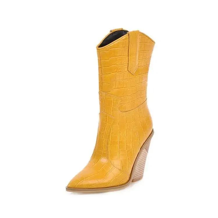 

Mature Women s Boots Mid Calf New Fashionable Modern Boots10CM Alien and Heel New Short boots with Fishscale Pattern Women Shoes 48 жовтий