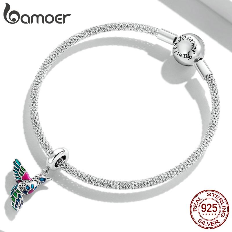BAMOER Authentic 925 Sterling Silver Kingfisher Pendant Fit Women Original Bracelet or Bangle Fine Jewelry Gift