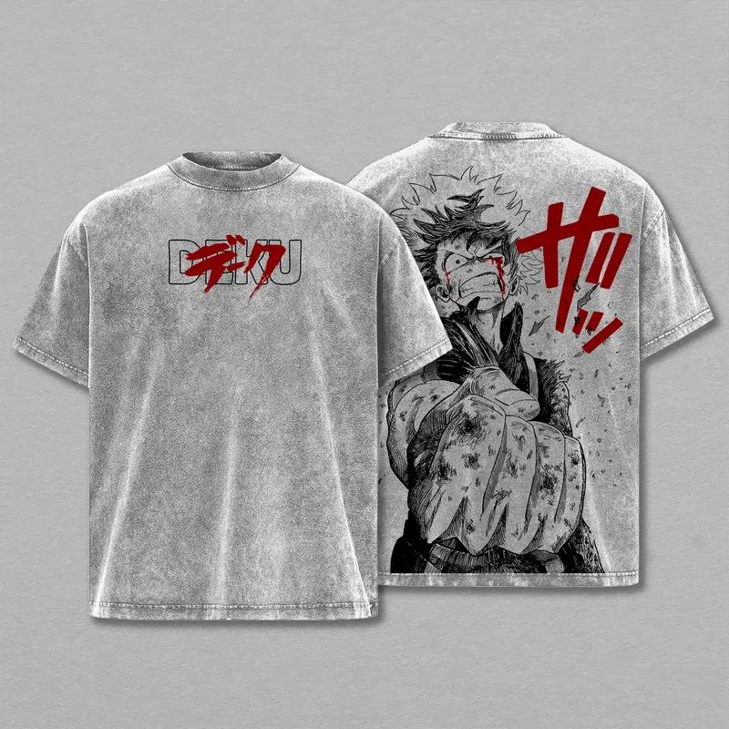 Anime My Hero Academia Bakugou Katsuki Printed Tee Men Women Washed Cotton T-shirts Vintage Loose T Shirt Harajuku Male Tshirt