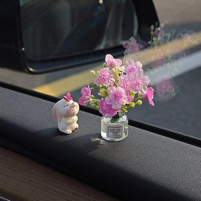 2Pcs Car Decoration Ornaments Babysbreath Jasmine Vase Glass Vase Micro Landscape Rabbit Car Interior Decoration Mini Console