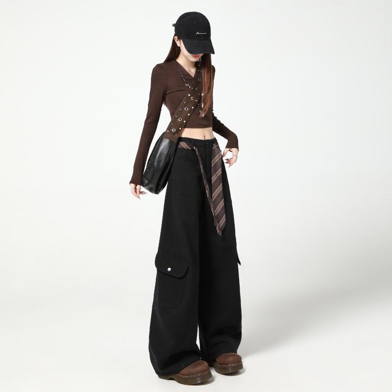 

Women s High-Waisted Wide-Leg Cargo Pants - 2025 Autumn Retro Loose Fit Large