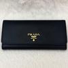 Used Excellent Condition  RFID Built-in PRADA Saffiano Long Wallet with Pass Case, Black