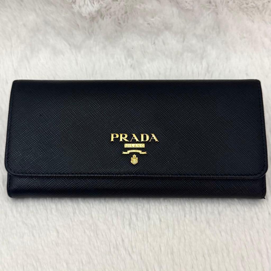 Used Excellent Condition  RFID Built-in PRADA Saffiano Long Wallet with Pass Case, Black