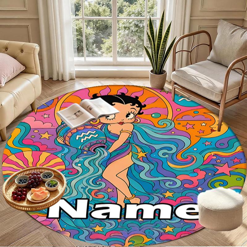 Custom Name Personalized Betty Boop Print Round Rug, Versatile Home Decor Carpet, for Playroom, Apartment, Balcony, Entryway, Hallway Gift
