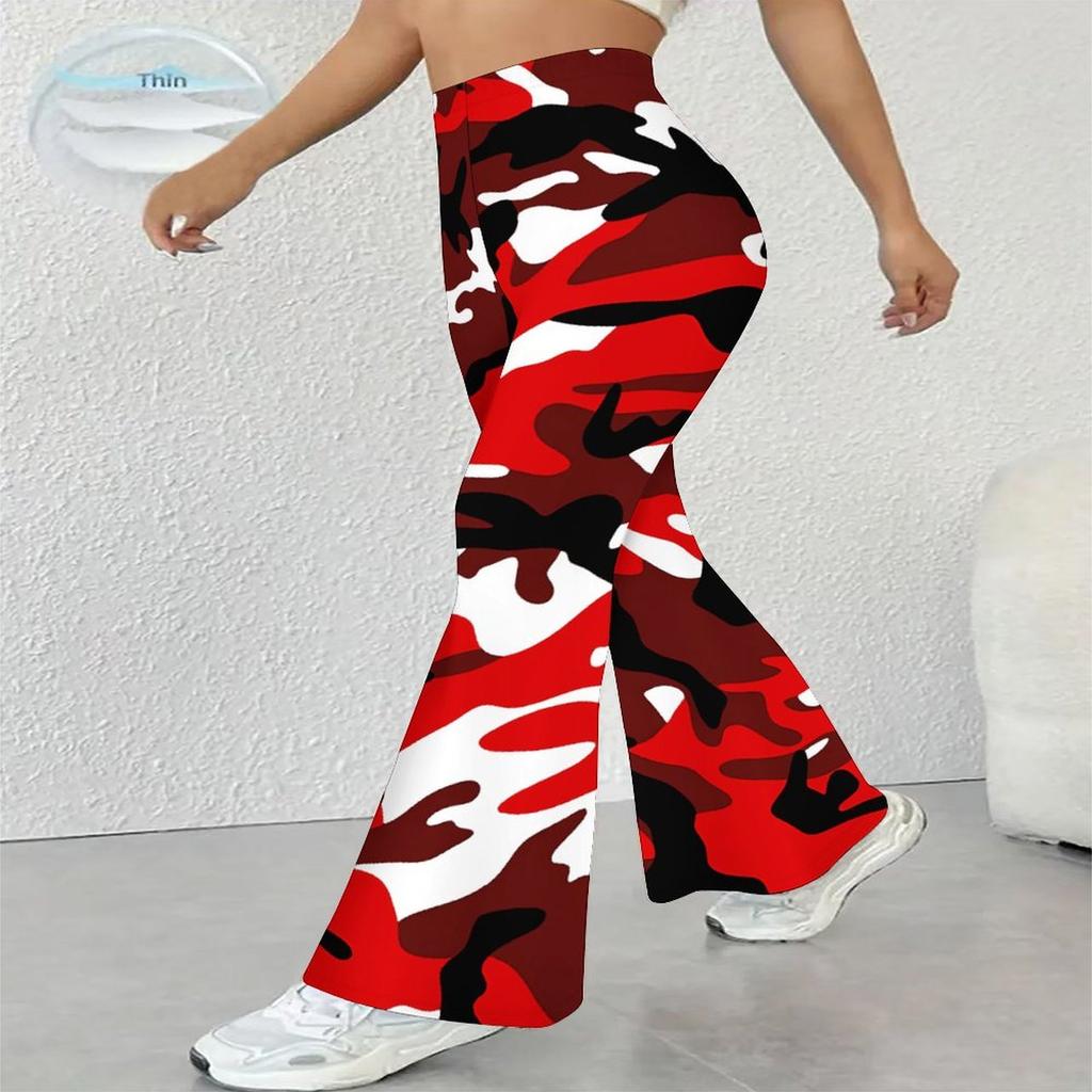 Women's Casual High Waist Flare Pants, Geometric Pattern Print Streetwear Bell Bottom Trousers