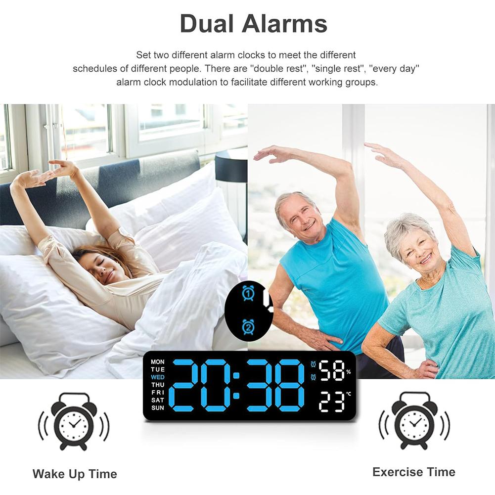 Electronic Wall Clock Digital Alarm Clock Large Number Display Bedside Alarm Clock USB Charging Dual Alarm Clock for Home Office