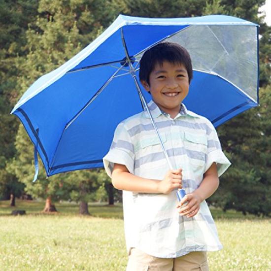 Folding 55cm x 6 Mini Umbrella with Front Easy to Open and with Transparent Girls Children's Umbrella, ribs, View, Close, Window, Kids, Boys,