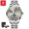 OLEVS 3646 Men's Watches Silver Solid Steel Strap Week Calendar Display Minimalist Luxury Original Quartz Wrist Watches for Man