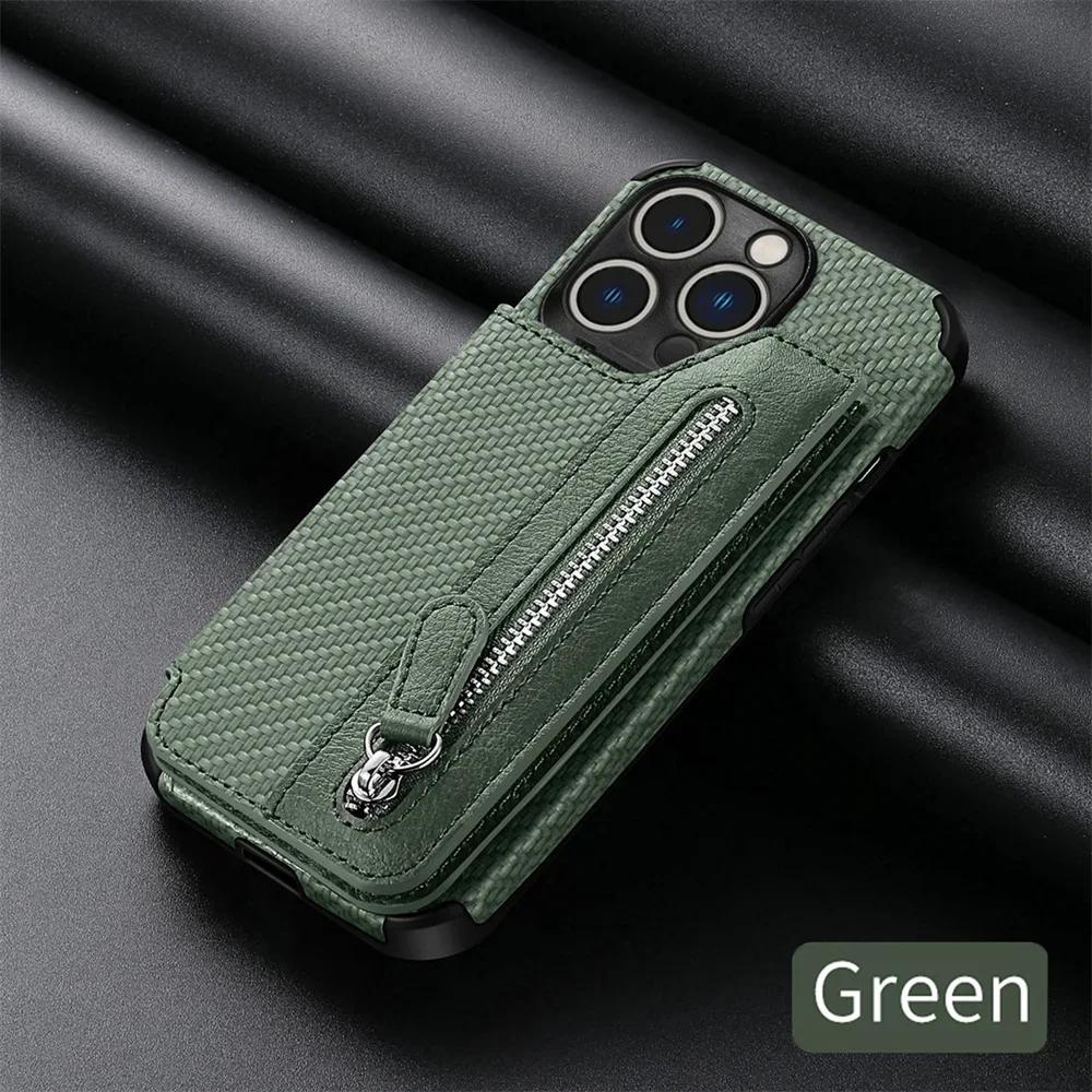 Zipper Wallet Credit Card Holder Phone Case for IPhone 13 12 Mini 14 11 Pro XS Max XR X 7 8 6 6s Plus SE 2 3 Stand Leather Cover
