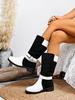 Fashion Women's Large-sized Black and White Patchwork Thigh-high Knee-length Fashion Boots 2025 autumn/Winter Round-toed Boots