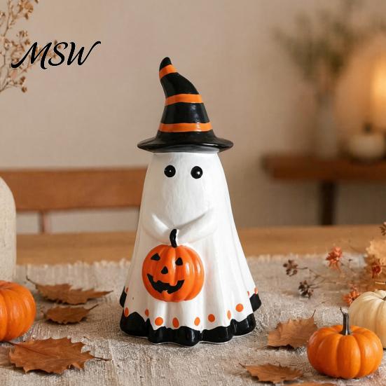 Decorative Halloween Figurines Ghost Ornament, Cute Tabletop Sculpture, Durable Resin Centerpiece Table for Home Party Festive Shelf Decorations