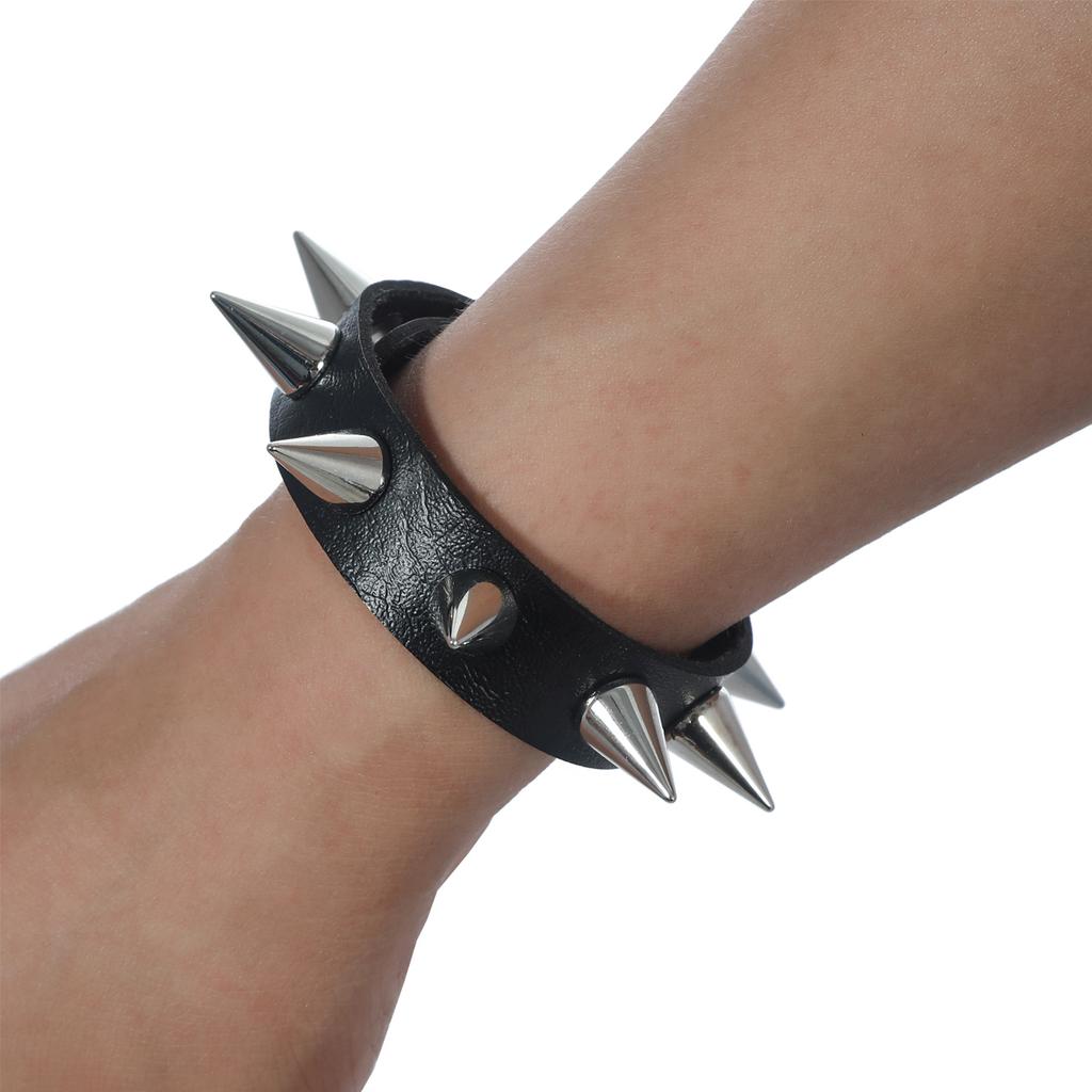 Spiked Studded Bracelet Black Leather Rivet Punk Bracelet Cuff Wrap Bangle Goth Alt Wristband for Men Women Punk Accessories