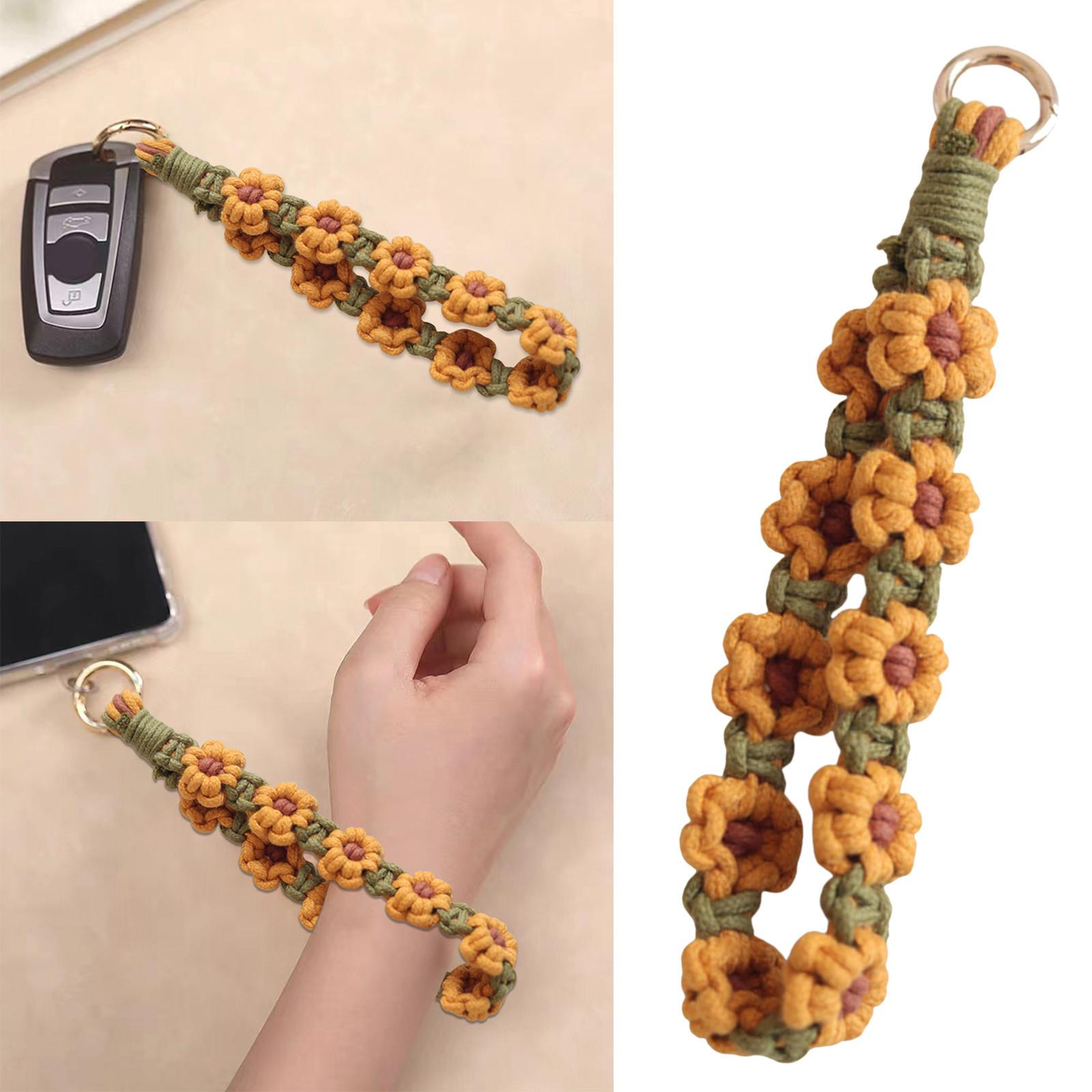 

Daisy Flower Key Chain Ins Explosive Style High-End Diy Hand-Woven Wrist Key Ring Bohemian Style Car Keychain Bag Pendant One Size жовтий