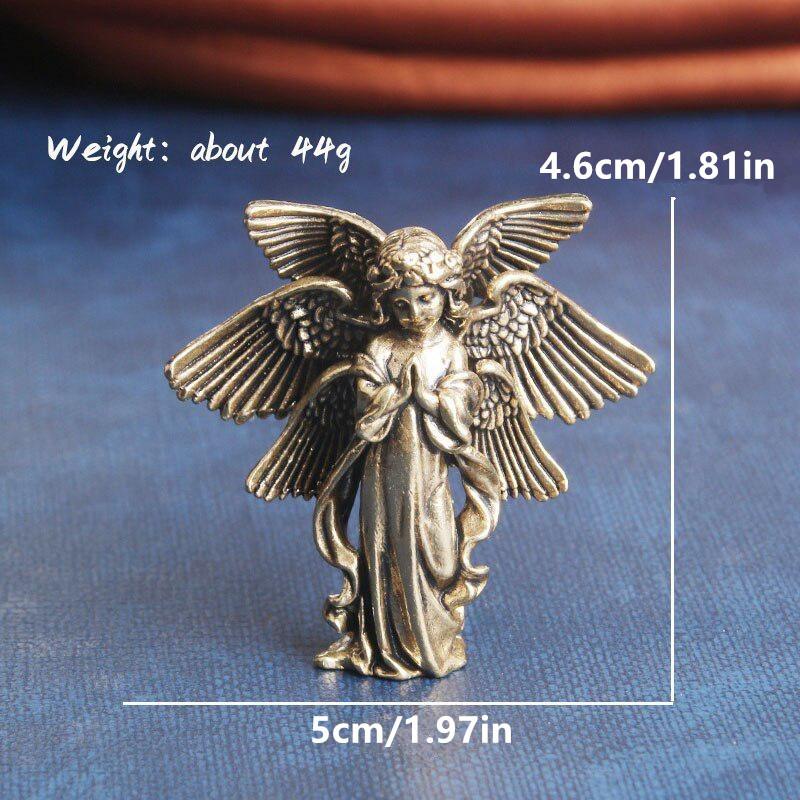 Copper Six Winged Angel God Love Cupid Statue Small Ornaments Brass Angel Figurines Desktop Decorations Home Decors Accessories Light Grey
