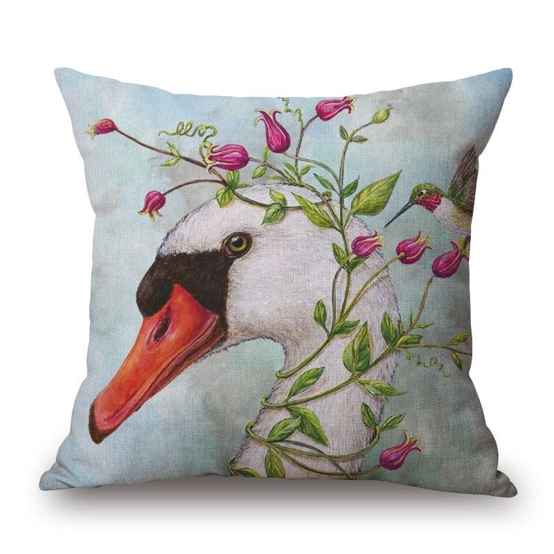 Decorative Cushion Covers Squirrel Bird Bear Fox Animals Pillow Case Modern Decor Flower Pillowcase For Sofa 45X45Cm