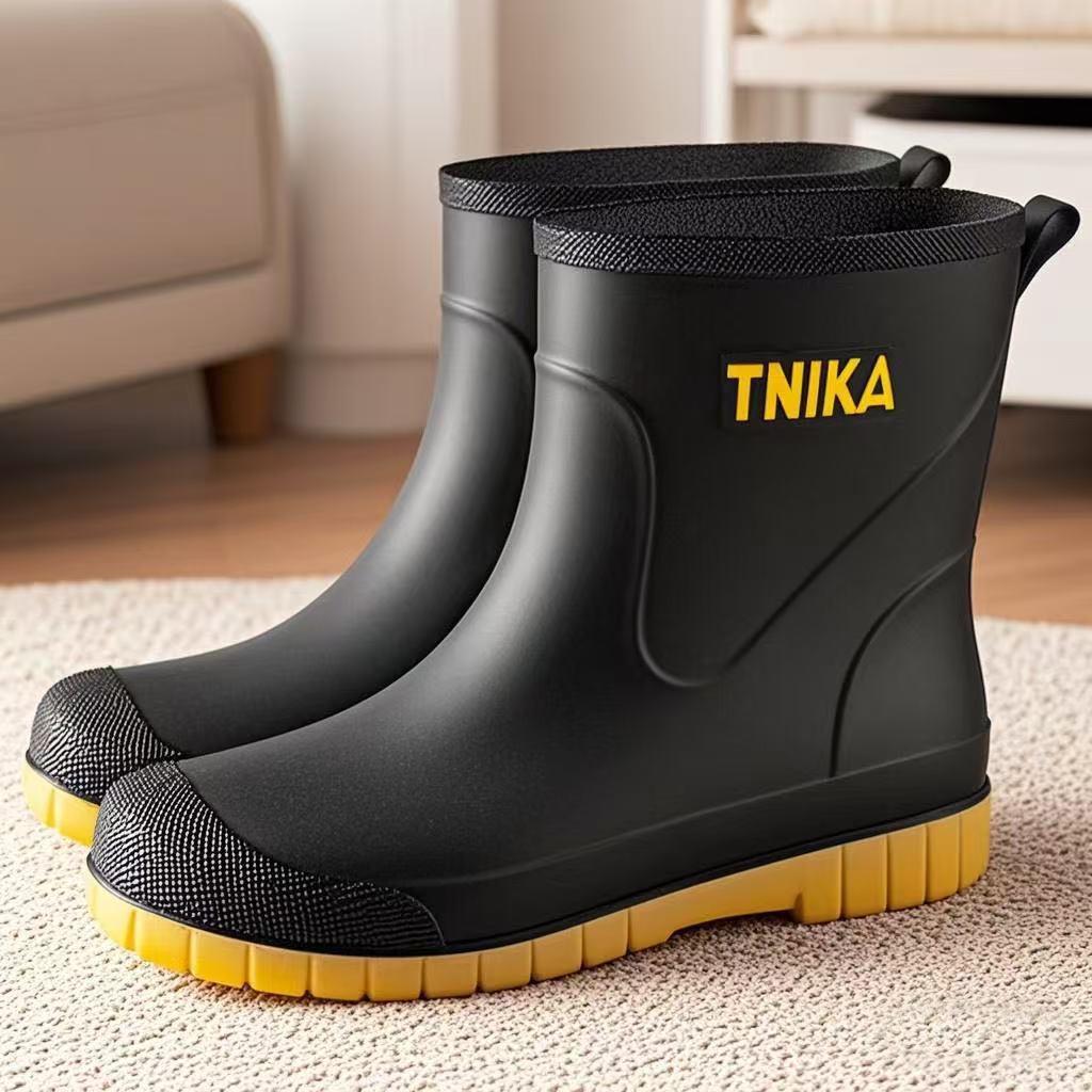 Herren mittelhohe Regenschuhe Mode Nacht reflektierend integriertes Bündel wasserdichte Schuhe rutschfeste Herrenregenstiefel Angelgummischuhe