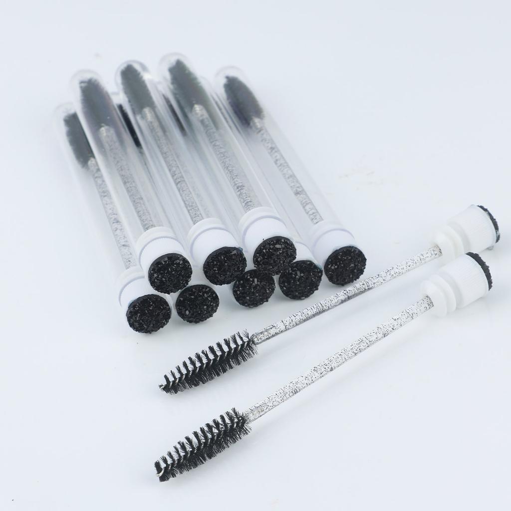 10pcs Eyelash Brush With Dust-proof Tube Container Reusable Crystal Disposable Lash Mascara Wand Makeup Applicator For Eyelash