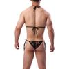 CLEVER-MENMODE Sexy French Back Dessous für Männer Crossdress Spitzen-BH String Set Bikini Slips Kostüm Spaghettiträger Nachtwäsche