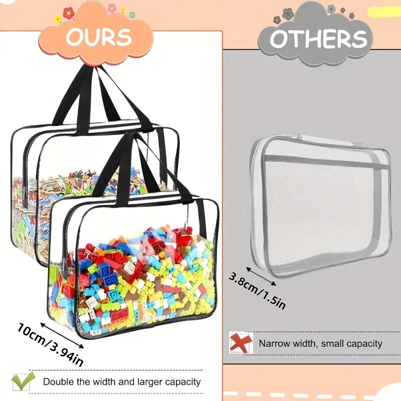 Set of 6 Large Clear Storage Bags with Zipper and Handles for Toys Clothes Travel and Organization Multipurpose Transparent Tote Bags